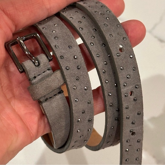 J. Crew Gray Suede Leather Sparkle Belt Womens S Studded Y2K 90s Thin Rivets - Picture 2 of 14